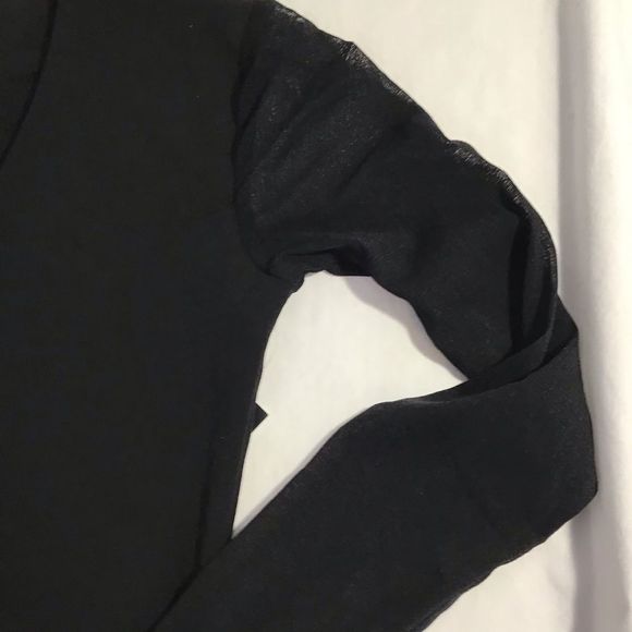 INC Deep Illusion Black Blouse V Neck Mesh Sleeve - Picture 6 of 8